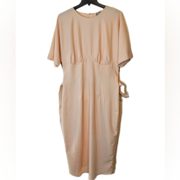 NWT Asos Peach Belted Long Maxi Retro 40s Style Yoke Waist Dress Size 12 Tall - Picture 10 of 14